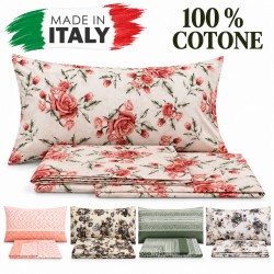 Completo Lenzuola Matrimoniale Cubito Roselline Cotone