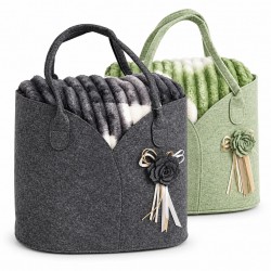 Coperta Plaid Matrimoniale a Costine 200x210 Pile Coral + Borsa Feltro