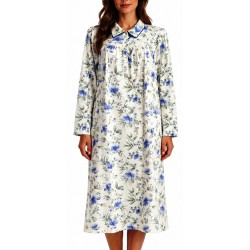 Camicia da Notte Donna Linclalor Caldo Cotone Con colletto