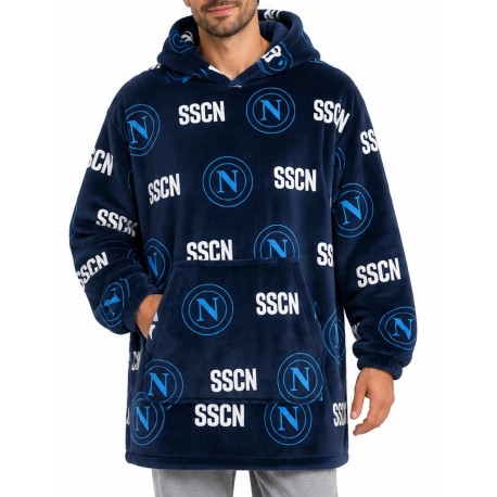 Plaid Poncho TV Maniche Cappuccio SSC Napoli Felpa Coperta Pile Hermet Unisex