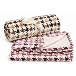 Coperta Plaid Invernale INFIORE 125x180 cm Pile e Sherpa Agnellata Pied-de-Poule