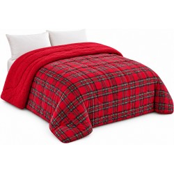 Piumone Trapunta Invernale Matrimoniale Lovely Flannel e Sherpa Tartan Rosso