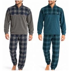 Pigiama Tuta Uomo Invernale Pile Zip Scozzese