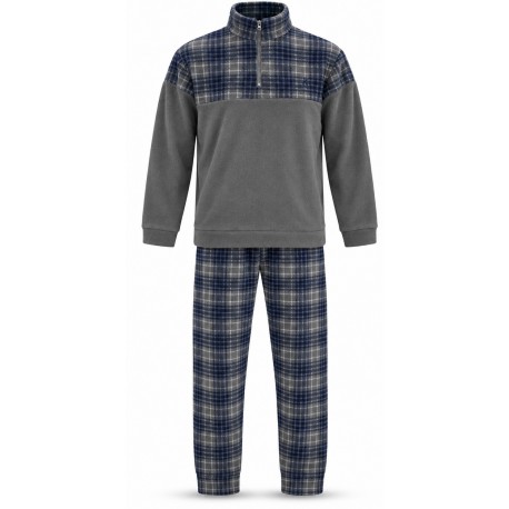 Pigiama Tuta Uomo Invernale Pile Zip Scozzese