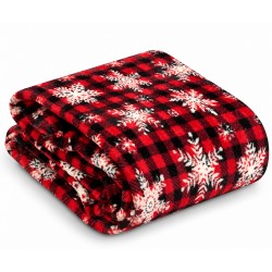 Plaid Coperta Pile GF FERRARI Scozzese Fiocchi di Neve Rosso Natale 150x200